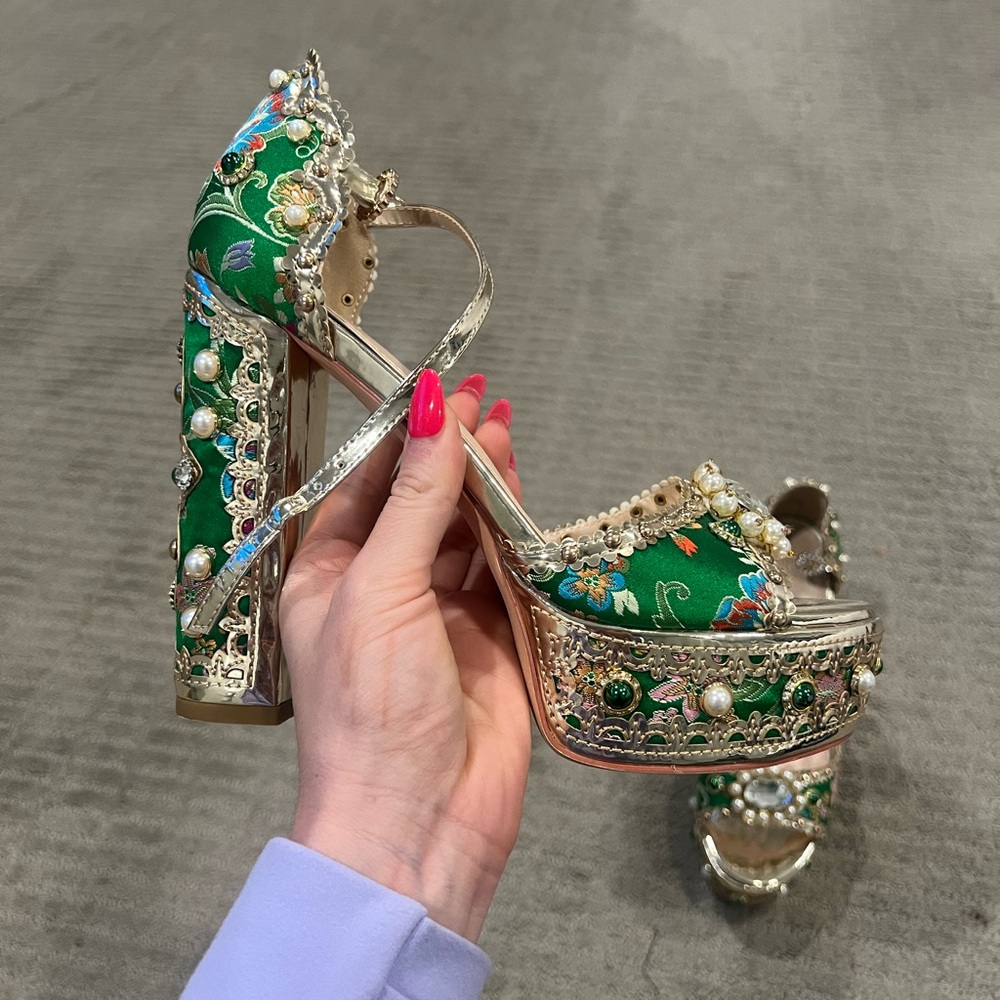 GREEN CHUNKY PATTERNED HEELS